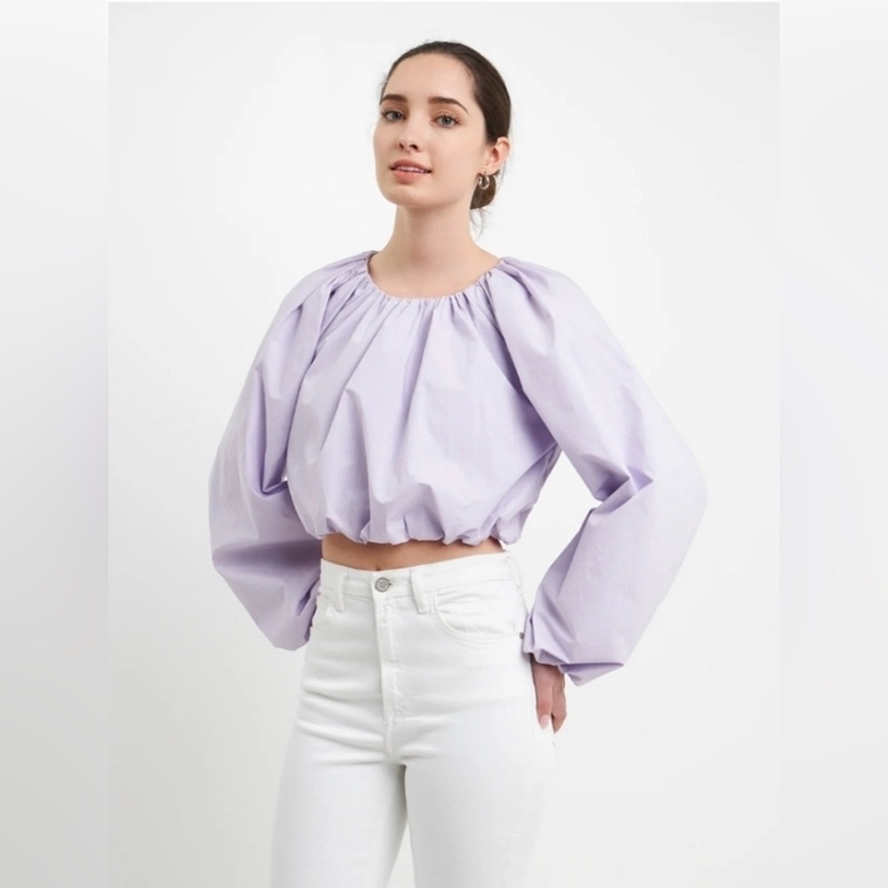 English Factory Lavender Puff Sleeve Bubble Crop Top Ladies’ Medium